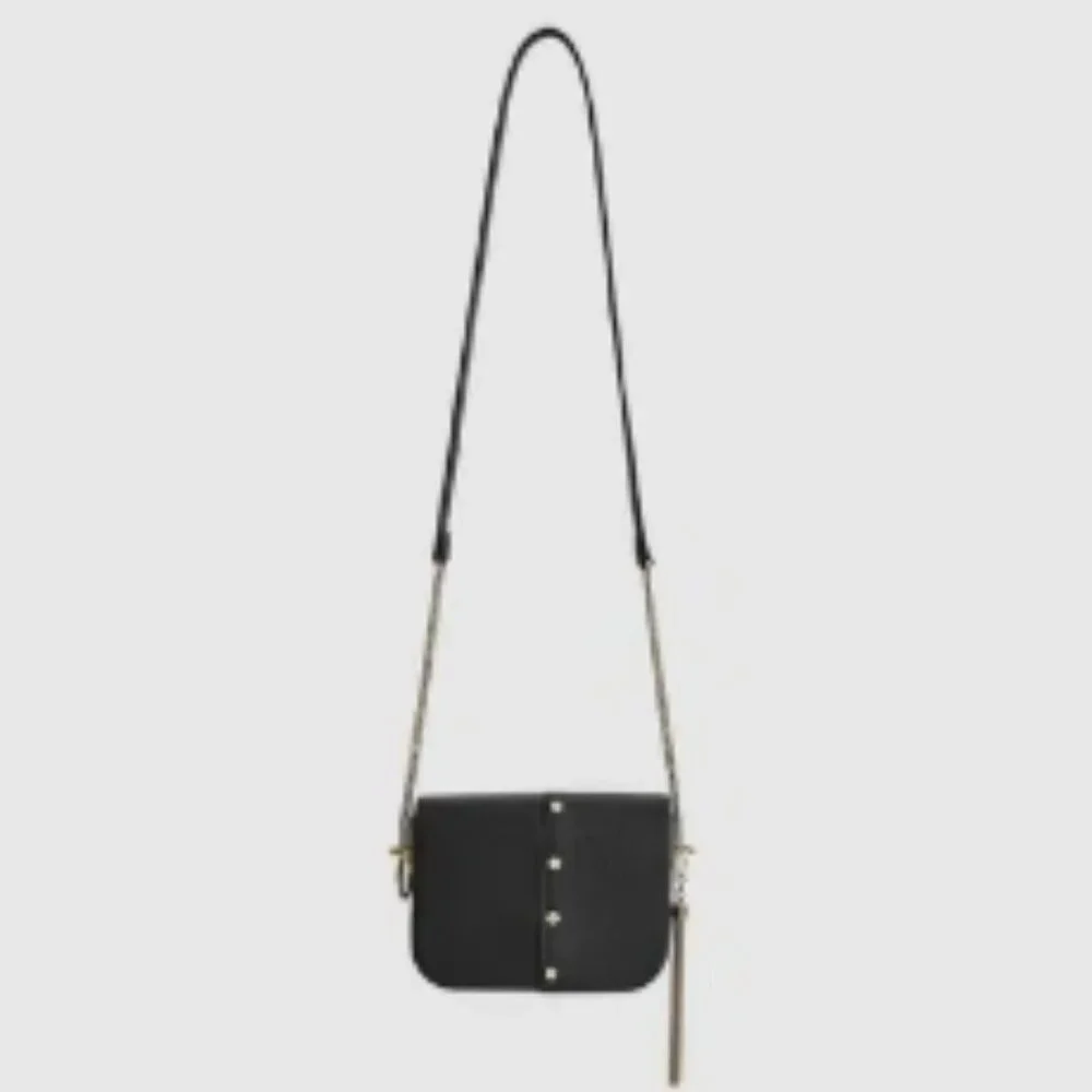 REISS Jessie Leather Cross Body Bag with Tassel Detail – Black (NWOT)